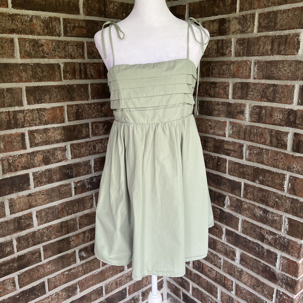 Altar'd State Sage Green Cotton Ruffled Smocked Babydoll Mini Dress Size M